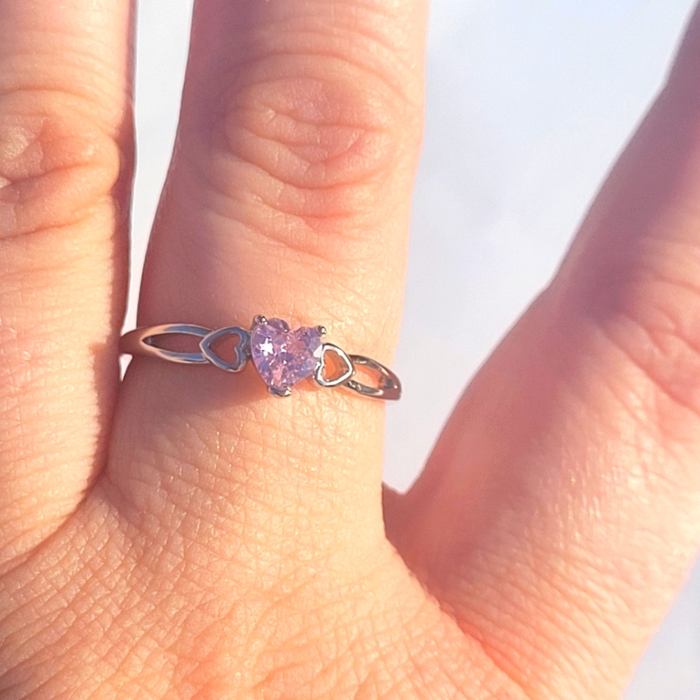 Dainty Lab Created Pink Heart Ring